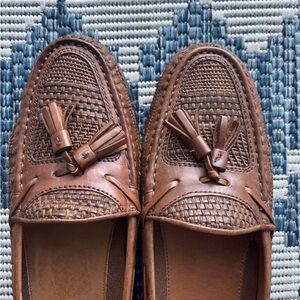 Johnston & Murphy Italian Woven Tassel Loafers 10.5M Handcrafted PS Italy Cognac